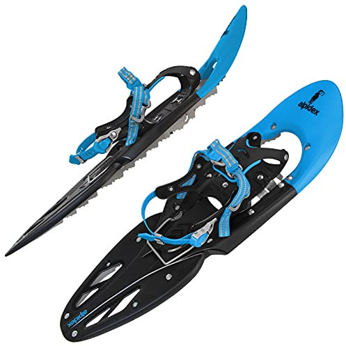 ALPIDEX Schneeschuhe 29 INCH Schuhgröße 38-46 bis 140 kg Steighilfe Tragetasche Optional Stöcke, Farbe:Blue ohne Stöcke