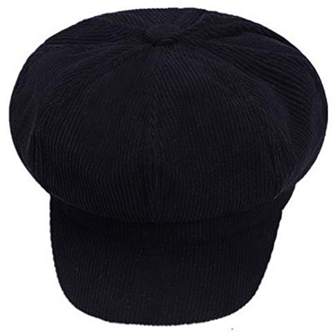 Licus Schirmmütze für Jungen und Mädchen, Kordsamt, Newsboy Cabbie Cap Baker Boy Gatsby Hut Gr. Medium, Schwarz