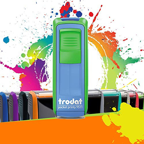 Trodat Pocket Printy 9511 - Professioneller Selbstfärbestempel mit De Poche 3 Zeilen zur Personalisierung – Textplatte 38 x 14 mm Inklusive (Grün und Blau)