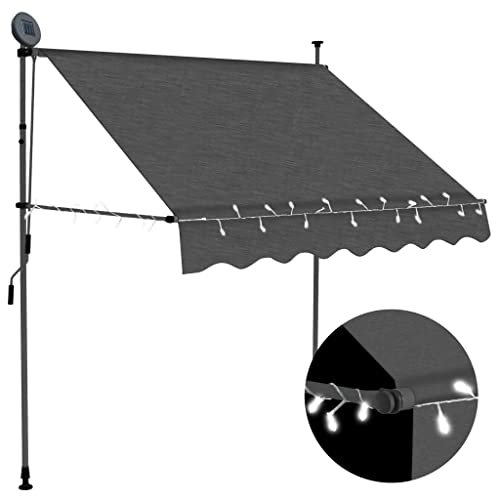 vidaXL Markise Einziehbar Handbetrieben mit LED Wasserabweisend Klemmmarkise Balkonmarkise Sonnenschutz Terrasse Balkon Garten 200cm Anthrazit