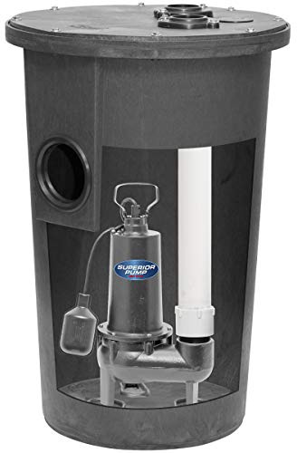 Superior Pump 93015-U Cast Iron Tethered Float Switch Sewage Pump with Basin Kit, 1/2 HP, Black