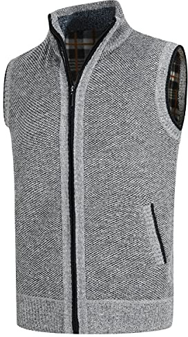YOUTHUP Men's Knitted Gilet Fleece Lining Sleeveless Cardigan Body Warmer | Full zip slim fit thick knitted vest, designed for fall and winter, versatile casual layering waistcoat