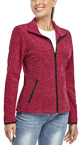 Soneven Fleecejacke Damen, Damen Fleece Jacke mit Durchgehendem Reißverschluss Langärmlig Leicht Sweatjacke Warm Winter für Wandern Outdoor Running Ski,Rosa L