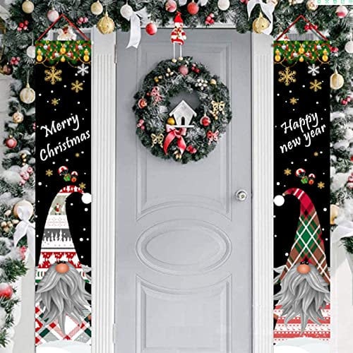 Bseical Lot de 2 pièces bannière de Porte Joyeux noël, Noël Porche Signe Décorations, Noel Decoration exterieure Panneau de Bienvenue, pour Suspendue La Maison Mur Porte Partie Appartement (G)