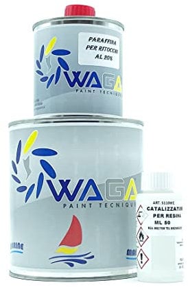 Gelcoat Blanc Nautica Peinture polyester pour fibre de verre 750 ml RAL 9016 NPG avec catalyseur résine 50 ml et paraffine retouches 200 ml - Waga Paint Tecniques