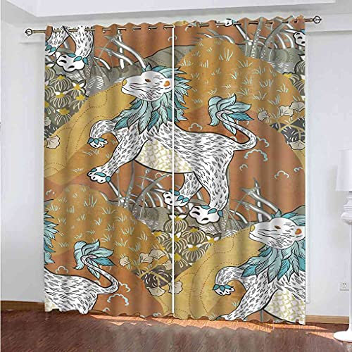 EHZQX Vorhänge Blickdicht Gardinen 3D Druck Waldtier Gepard Verdunkelungsvorhang Für Wohnzimmer Kinderzimmer Fensterdekoration Gardinen Mit Ösen 150x166cm 2 Stücke Schallschutz Vorhang