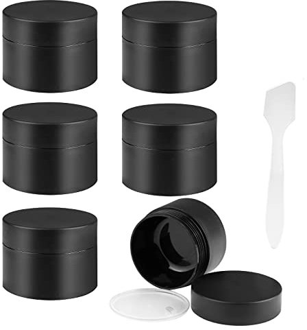 Black Travel Cosmetic Sample Jars, 6Pcs 30ml/30g Refillable Travel Makeup Pots Empty Sample Containers Tub with Inner Liner and Spatula for DIY Makeup Cream Lotion Nails(Not for Liquids or Oil)