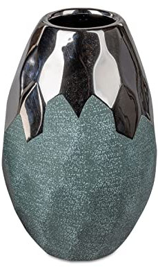 Blumenvase Vase Petrol-Silber 21cm aus Keramik