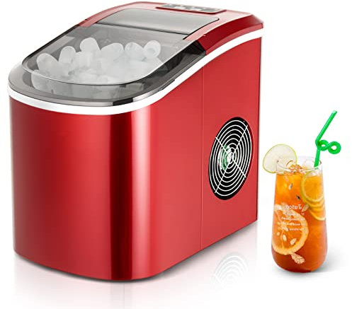 GOPLUS Eiswürfelmaschine mit 2,2L Wassertank, Elektrische Eiswürfelbereiter, Eismaschine inkl. Eiskorb & Eisschaufel, 12 kg/24 Stunden, 2 Eiswürfel-Größen, für Büro & Bar & Zuhause (Rot)