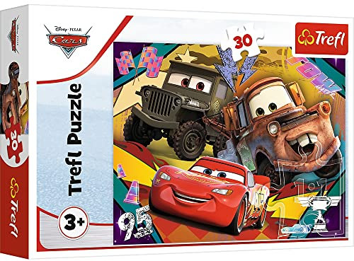 Tréfl - Cars, Voitures en Excès de Vitesse - Puzzle 30 Elements - Puzzle Coloré avec Personnages Disney Cars 3, Divertissement créatif, Amusant pour les enfants à partir de 3 ans