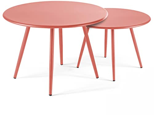 Oviala Lot de 2 Tables Basses de Jardin en Acier Argile 50 cm - Palavas
