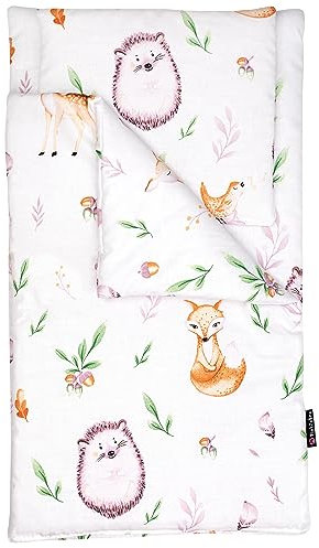 PinkZebra 3-teiliges Set Puppenbettwäsche für Puppen bis 43 cm, Puppenbettzeug für Puppenwagen, Bettwäsche mit Matratze für Puppenbett, Waldtiere