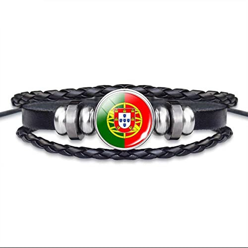 LODMLOER Flag Style Portugal Handgemachtes Armband Reise-Souvenir-Geschenk Mode-Armband, verstellbares Lederarmband, Sportveranstaltungen und Nationale Feiern