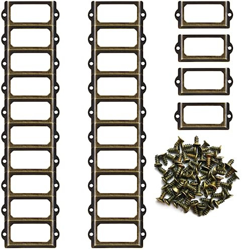 Auvotuis 32 Stück antike Etikettenhalter, antikes Bronze-Metall, Namenskartenrahmen, Vintage, Büro, Bibliothek, Aktenordner, Schublade, Tag für Schrank und Regale (62 x 33 mm)