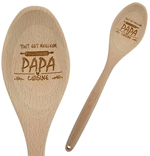 ERNESTINE,Cuchara de madera papá cocina personalizada con texto,regalo papá cocina,regalo papá cumpleaños Navidad Día del padre,utensilio de madera natural grabado,fiesta papás espátula de madera