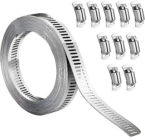Hoses Clamps, 3m/9.8ft Adjustable Stainless Steel Large Hose Clips with 10 Fasteners, Pipe Clamps Worm for Home Gas Pipe, Fuel Line, Exhaust Ducting, Plumbing, Intercooler Machine
