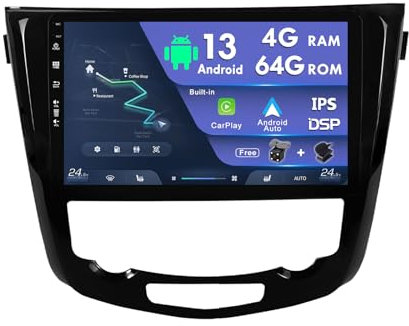 10 IPS 2 Din Android 14 Car Radio Suitable For Nissan X-Trail/T32/Qashqai/J11/T31/J10 2013-2017- [4G+64G] - [Built-in Carplay+GPS] - [Free Camera+Mic] SWC BT 4G WiFi AUX DAB Head Unit