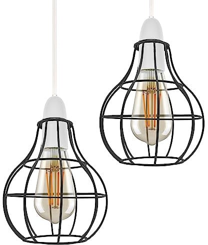 DC VOLTAGE 2 Pack of Metal 160cm Diameter Round Shape Black Cage Indoor Hanging Vintage Pendant E27 Light Shade Easy Fit for Living Room Bedroom Restaurants Kitchen