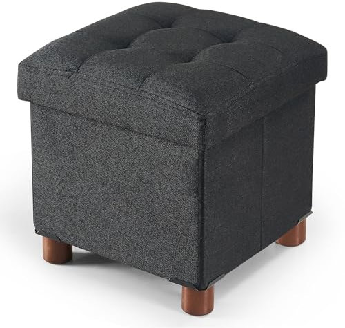 BRIAN & DANY Sitzhocker mit Stauraum 32x32x32.5 cm, Faltbar Sitzbank Sitztruhe Sitzwürfel Hocker mit Stauraum und Deckel mit Holzfüßen, Schwarz
