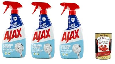 Ajax Shower Power Lot de 3 sprays nettoyants anti-calcaire pour la douche 600 ml + Polpa italien Gourmet polpa 400 g
