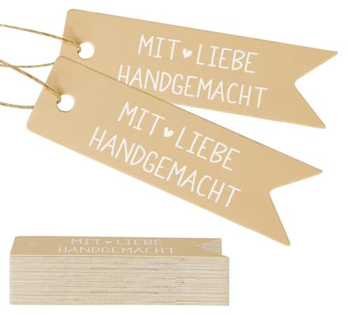 COLOFALLA 50pcs Geschenkanhänger Danke Kraftpapier Tags mit 10m Hanfseil Karton Geschenkanhänger Papier Anhänger Label mit Schnur Mit Liebe Handgemacht Vielen Dank Liebe Deko Geburtstag (Liebe)