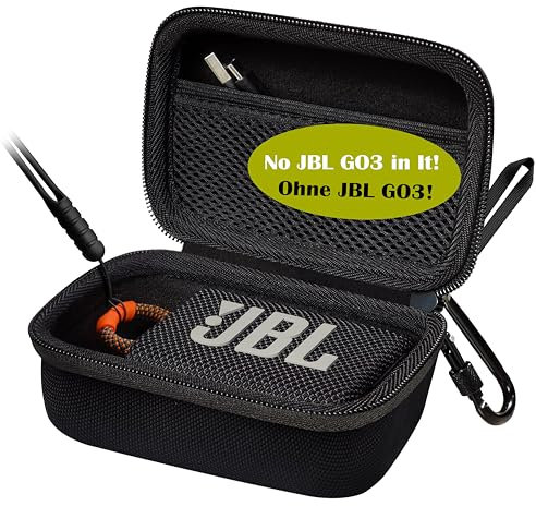 Woollo Tasche Compatible with JBL GO 4/GO 3 Bluetooth Lautsprecher Schutzhülle Tragbar Case Etui Hülle,mit Silikon Lanyard und Karabiner,Schwarz