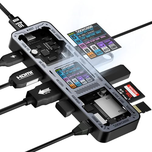DOCKASE Smart USB-C Hub 10-in-1 Explorer Edition, Dual 4K@60Hz Display, PD 3.0 100W, RJ45 Ethernet, 2 USB 3.2, 2 USB 2.0, UHS-II SD/TF Card Reader, USB C Dock für MacBook Pro/Air, Dell XPS, Schwarz