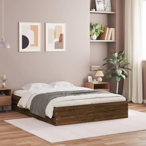 vidaXL Small Double Bed Frame & Storage Drawers - Engineered Wood, Brown Oak, 120x190 cm, Modern Bedroom