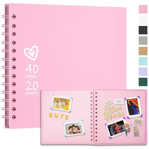 Vienrose 20,5 x 20,5 cm Fotoalbum zum Selbstgestalten und Einkleben mit 40 Seiten, Hardcover Kraftpapier Spiralalbum, DIY Sammelalbum für Hochzeit, Geburtstag, Rosa