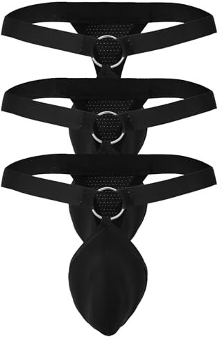 Homme Sexy String Slip Lot de 3,Gay G-String,Érotique Respirantes Culotte,Taille Basse T-Back Thong,Homme Micro String Ficelle Slip Noir M