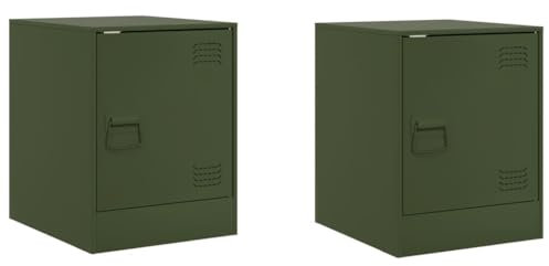 vidaXL Nachttisch 2 STK., Nachtschrank mit Stauraum, Nachtkonsole Nachtkommode für Schlafzimmer, Schlafzimmer Schrank Kommode, Modern, Olivgrün Stahl