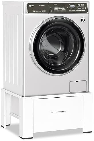 Ikodm Base per lavatrice con cassetto fino a 150 kg, rialzo per lavatrice, base max. in acciaio, 62,5 x 54,5 x 32,5 cm, bianco