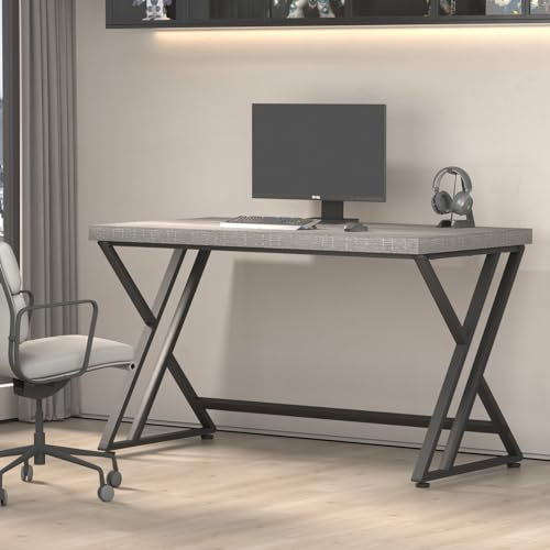 Mudmasa Schreibtisch Tisch Computertisch 120 x 60 x 75.5 cm Bürotisch für Arbeitszimmer Holz Tisch mit Metallgestell für Zuhause Garten Büro Vintage Grau