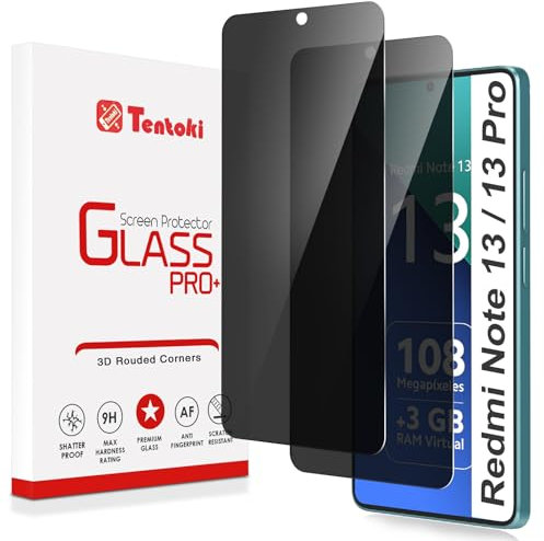 Tentoki Pellicola privacy per Xiaomi Redmi Note 13/13 Pro 5G/ 4G, protezione schermo senza bolle d'aria, 2 Pezzi Vetro Temperato, [copertura completa] [25° protezione della privacy]