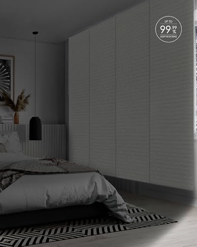 GoDear Design Schiebevorhang für Schiebetüren, 99,99 % Verdunkelung, verstellbar, 116,3 cm - 218,4 cm B x 243,8 cm H, ausziehbare vertikale Thermorollos, zuschneidbar, natürliches gewebtes Paneel,