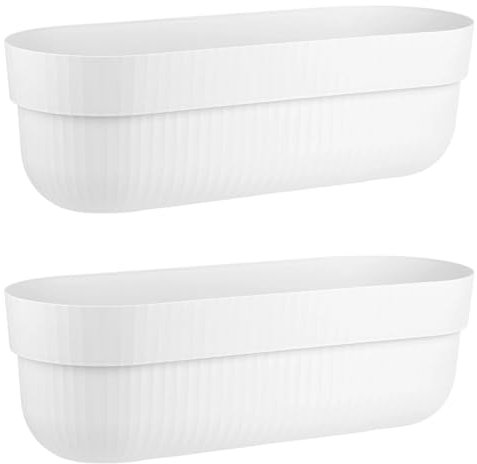 Engelland - 2 x Blumenkasten, Blumentopf, Farbe: Weiß, Pflanzkasten mit Wasserspeicher/Drainagesystem und Abstandshalter, 50 cm, PP-Kunststoff, Balkonkasten, länglich, formstabil