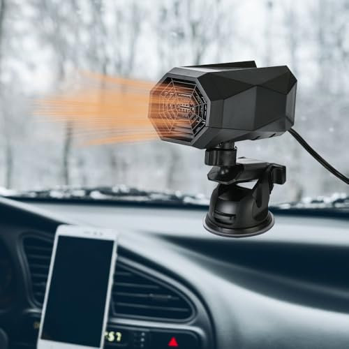 BNGXR Riscaldatore per Auto, 12V 150W Riscaldamento Auto Portatile, 2 in 1 Parabrezza Sbrinatore, Base Girevole A 360 Gradi Ventola di Riscaldamento di Raffreddamento Automatico con Ventosa e Cavo