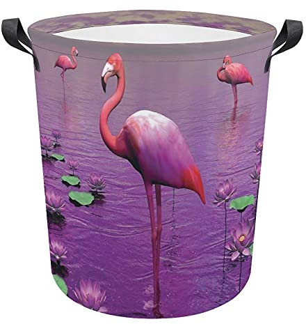 Panier À Linge Flamant Rose Oiseaux Lotus Rose Pliable Sac À Linge Durables Panier À Linge Avec Poignée, Pour Salon, Jouets, Université