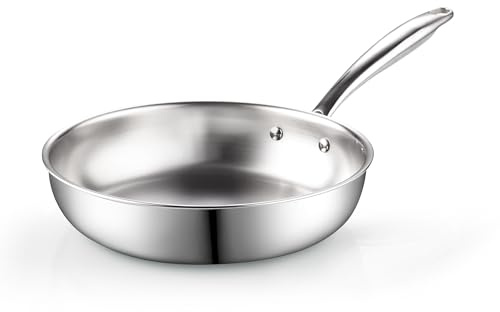 Cook N Home 8-inch Stainless Steel Frying Pan, Tri-Ply Clad 18/10 Stainless Steel Skillet Sauté Cooking Fry Pan, Induction Cookware, Silver