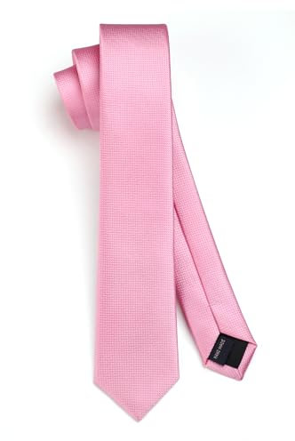 HISDERN Rosa Krawatte für Herren schmale Krawattes Seiden solide formelle für Hochzeit Party Business (6 cm)