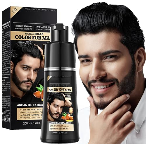Black 5-Minute Mixing Beard Grooming Kit - Gray Reducing, 4-in-1 Schnurrbart und Bart Farbe Shampoo für Männer, 200ml