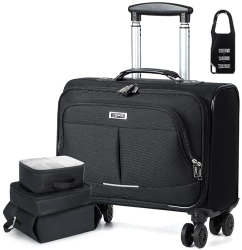 Lekeinchi Laptop Bag with Wheels,Softside Hand Luggage Rolling Briefcase Women Laptop Trolley for Work/Travel/Business, Waterproof Underseat Cabin Bags (Black Three Set, M)