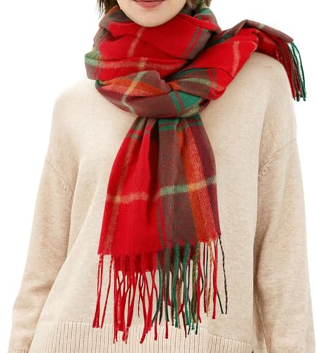 Langer Damenschal mit Schottenkaro, weich, warm, kariert, Schals, Geschenke für Frauen, Damen und Mädchen, Rot / Grün, 180*70CM