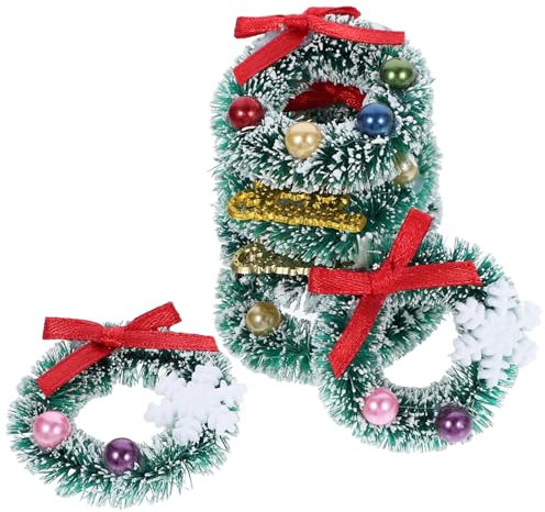 JOINPAYA 6pcs Mini Christmas Wreath: Miniature Xmas Tree Frost Sisal Hanging Artificial Ornaments for Dollhouse Embellishments Decoration Winter