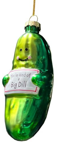 Divertido adorno de pepinillo de cristal soplado a mano para árbol de Navidad, You're Kind of a Big Dill