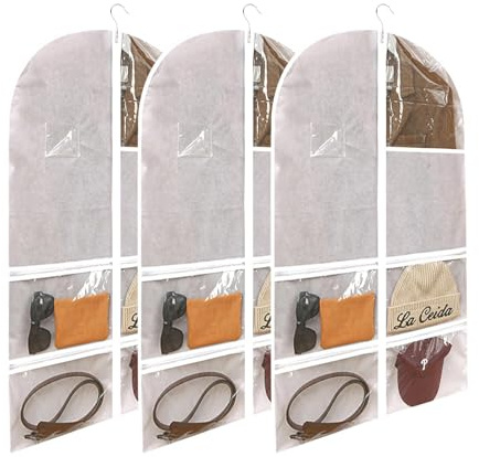 Luabue 3 Pack 40 inch Dance Costume Bags for Dancer Kids Dress Garment Bags | Clear Clothes Covers Foldable Dance Dress Bags with 4 Zipper Pockets & ID Slot Pocket, Dance Costume Bags for Dancer Travel