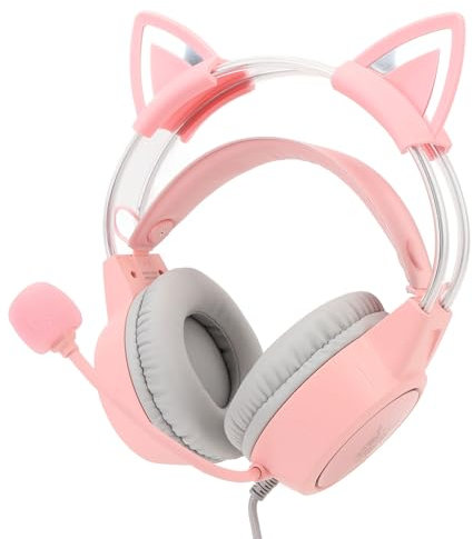Srliya Cat Ear Headset Cat Ear Gaming Headset Roseate RGB Light Adjustable Headband Wired Gaming Headphone with Mic for PC Laptop Game Console