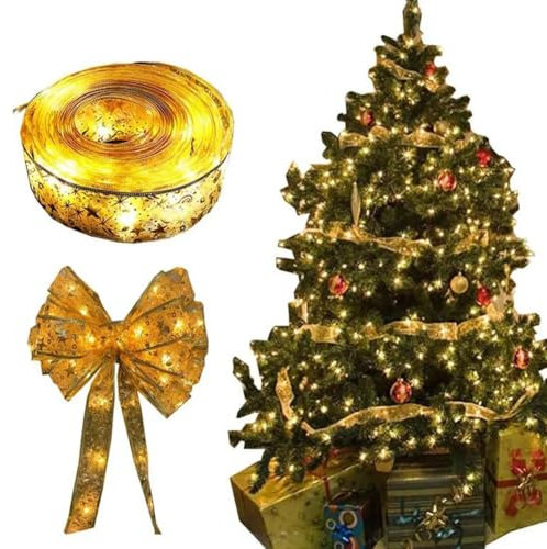 Cinta de luces LED de Navidad, tira de luces para árbol de Navidad, cable de cobre, luces de cinta de árbol de Navidad, lazos de Navidad para decoración de árbol de Navidad (3 pies)