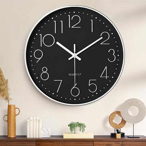ZHHGOO Reloj de Pared Moderno 30 cm, Movimiento de Cuarzo Silencioso, Números Claros, para Sala de Estar, Cocina, Oficina, Dormitorio y Escuela