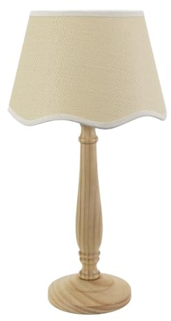 ValueLights | Natural Wood Candlestick Table Lamp with White Trim Scallop Shade Living Room Bedroom Light | Table Lamps, Home Décor & Improvement Essential | Included LED Bulb